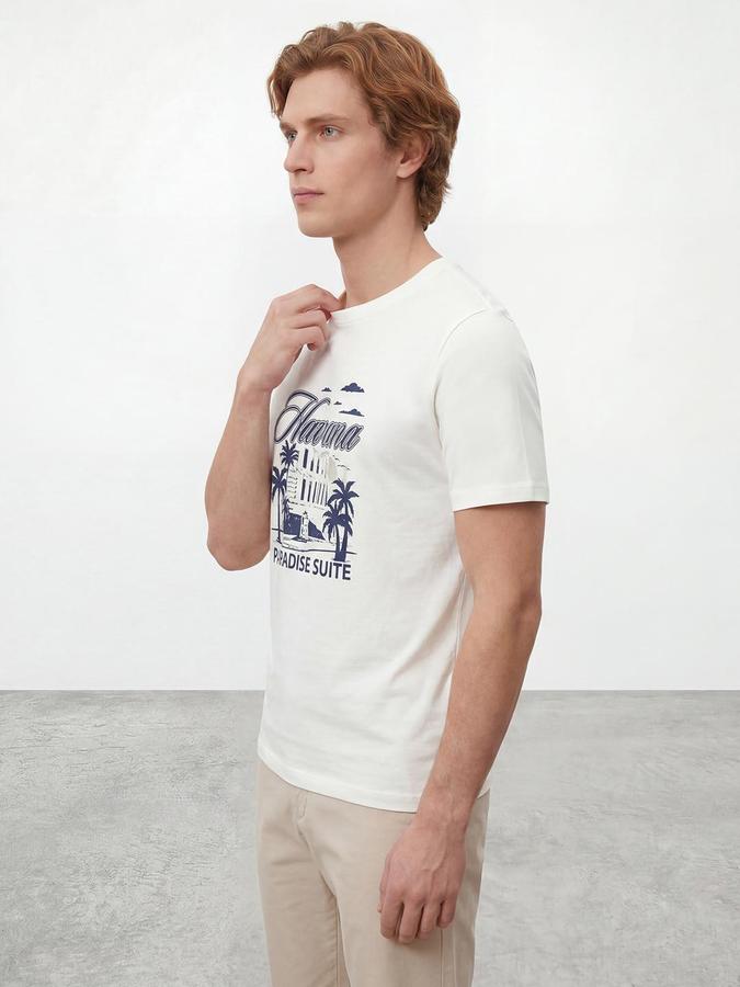 R&B Beige Men Printed Short Sleeves Tshirt