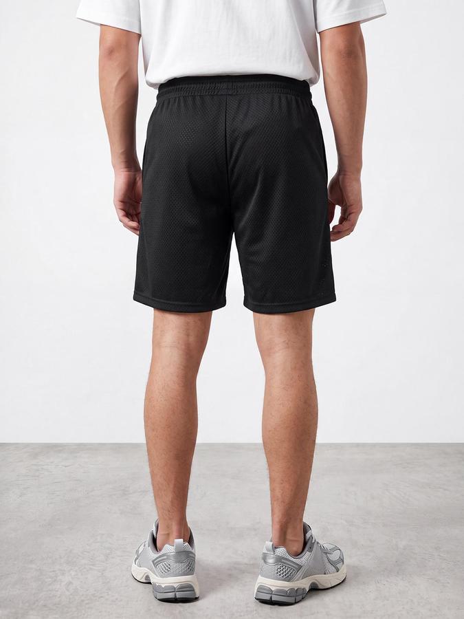 R&B Men Black Graphic Print Mid Rise Shorts