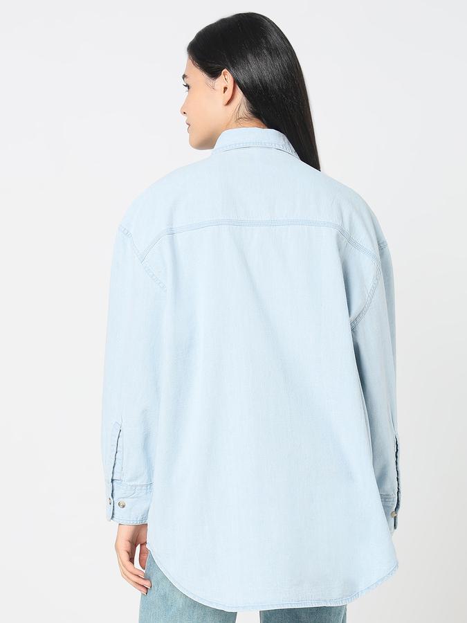 R&B Women Light Blue Wash Oversized Denim Shirt