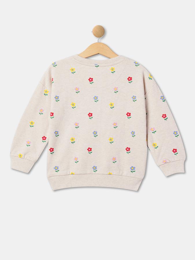 Girls Cotton Regular Fit Crew Neck Applique Sweatshirt