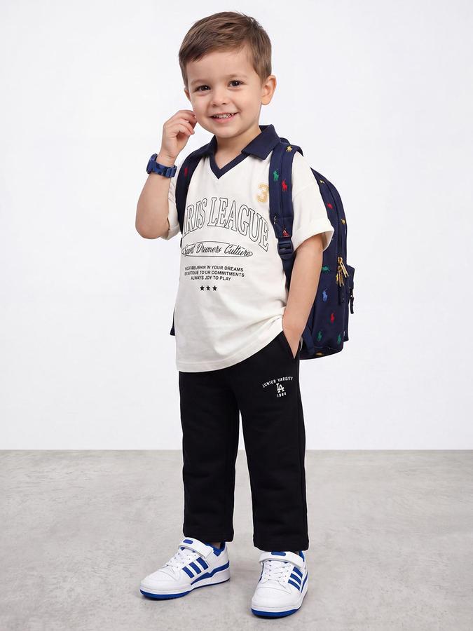 R&B Boys Navy Blue Graphic Print Straight Fit Pure Cotton Pant 