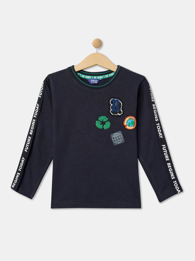 R&B Boys' Blue Printed T-Shirt