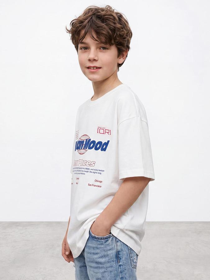 R&B Boys Ivory Short Sleeve Round Neck Typography Graphic Print T-Shirt