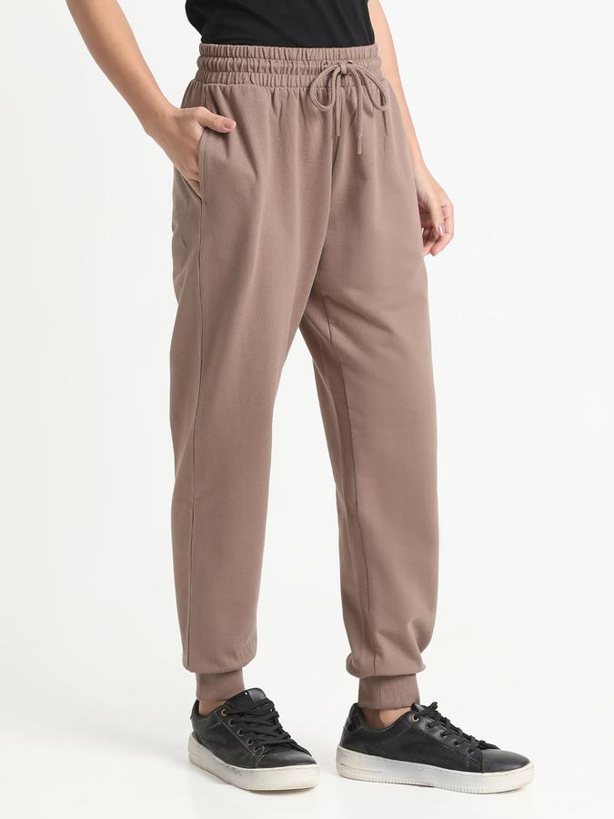 Women Cotton Regular Fit Drawstring Waist Solid Trackpants