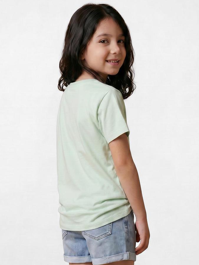 R&B Green Girls Printed Short Sleeves Tshirt