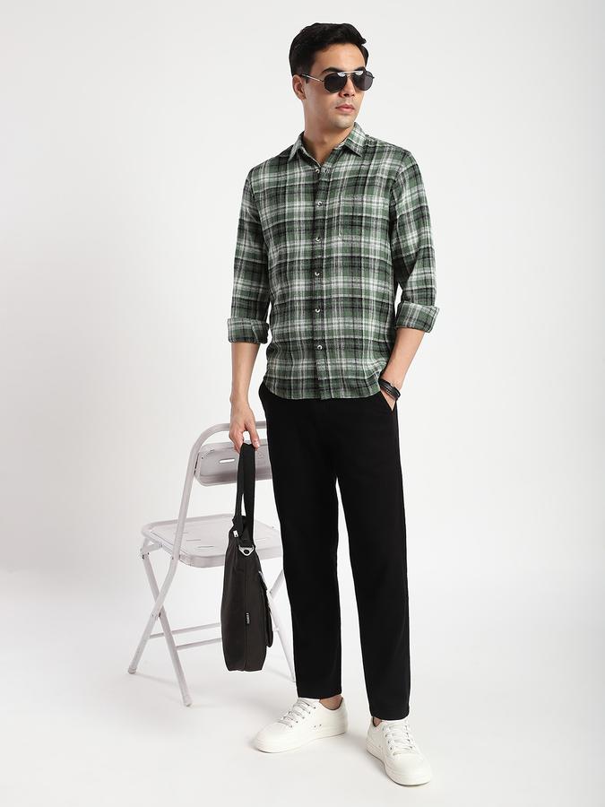 Men Cotton Regular Fit Point Collar Checked Shirt