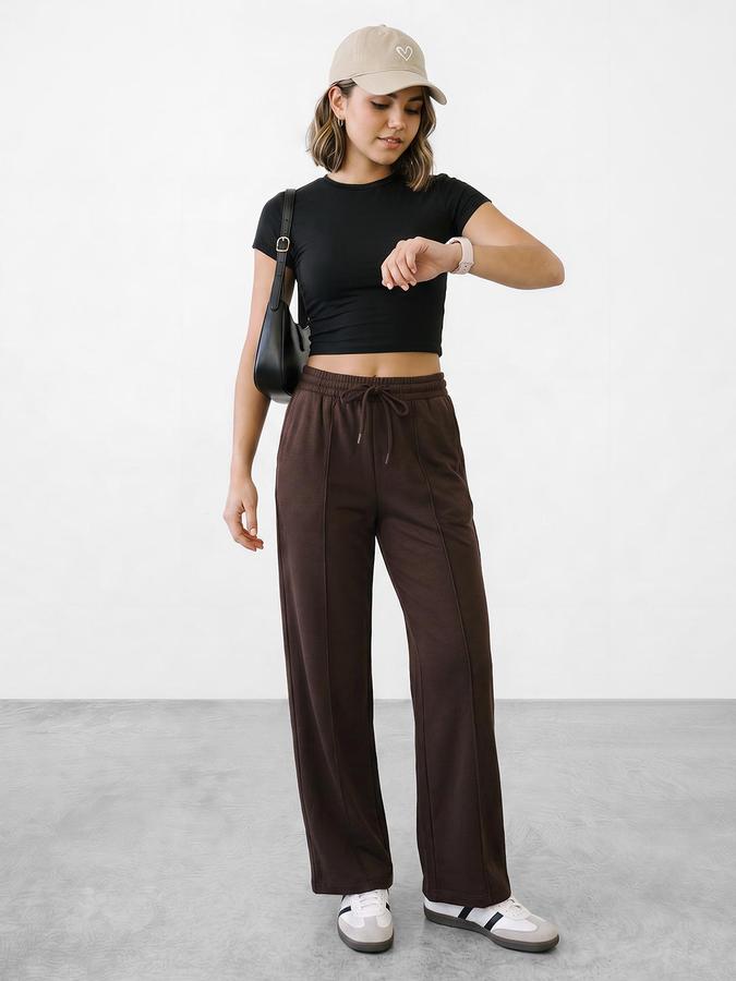 R&B Women Brown Textured Mid Rise Casual Pant