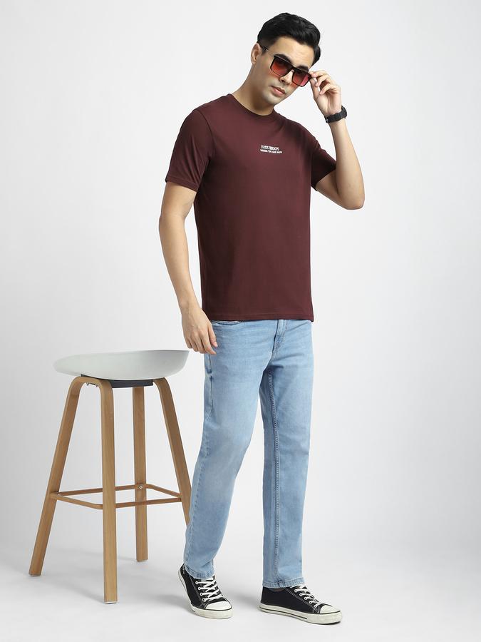 R&B Men's Burgundy Printed T-Shirt