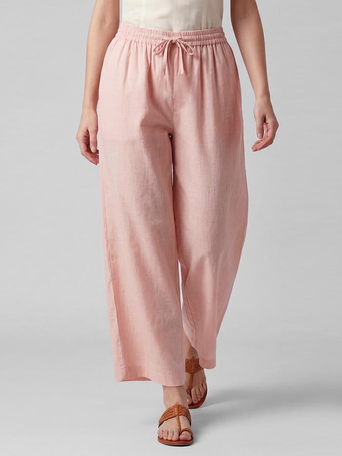 R&B Solid Pink Women Flared Palazzo