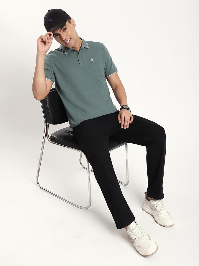 R&B Men Pinegreen Solid Short Sleeves Polo Tshirt