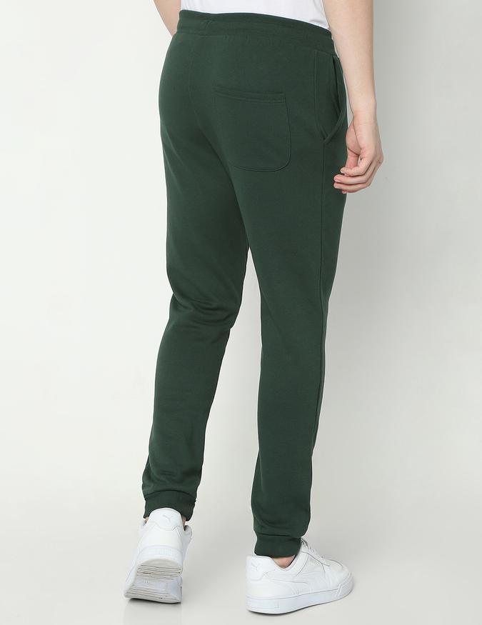 Men Cotton Slim Fit Elastic Waist Elasticated Cuff Solid Trousers