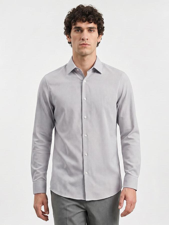 R&B Men Grey Button Down Long Sleeves Textured Shirt