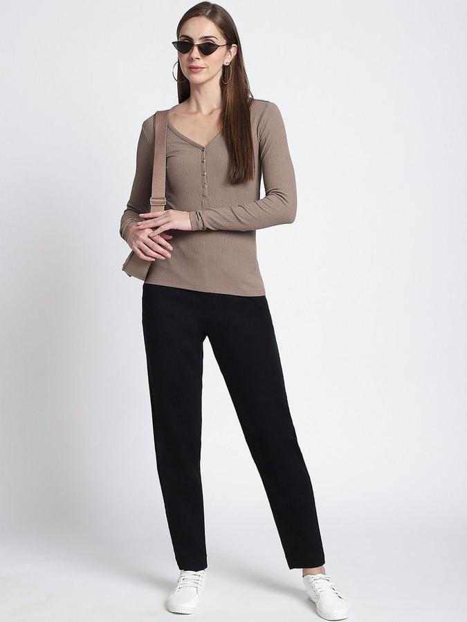 R&B Women Black Solid Regular Fit Trousers