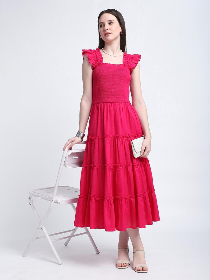 Women Cotton A-Line Midi Solid Dress