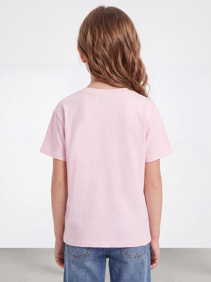 R&B Girls Pink Marshmallow Typography Print Short Sleeves Round Neck Pure Cotton T-Shirt