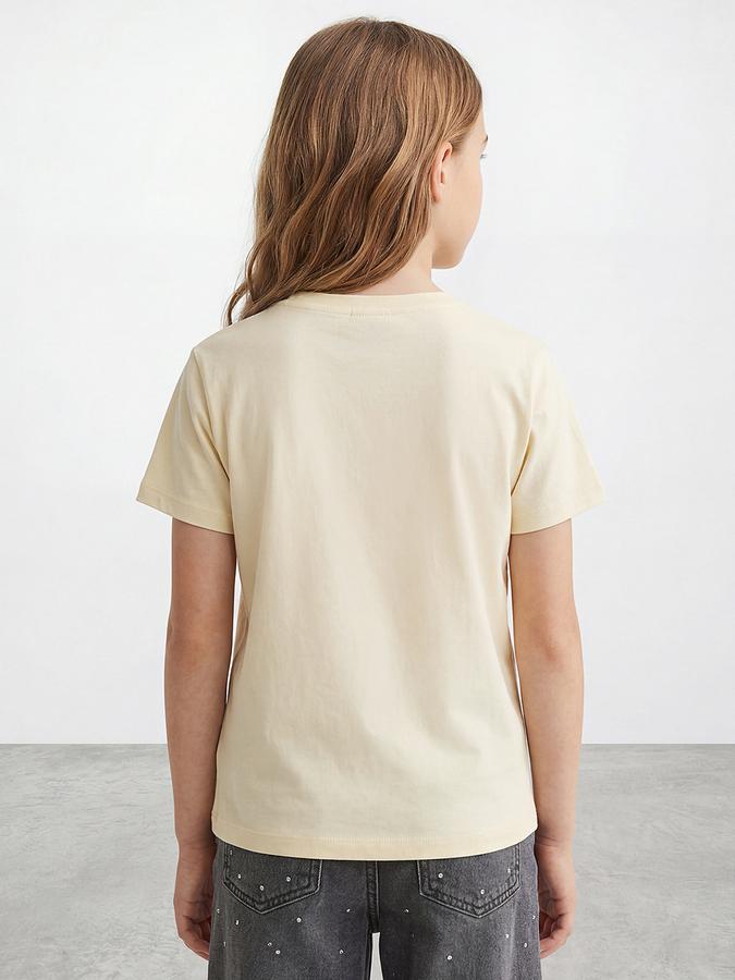 R&B Girls Yellow Regular Fit Floral Print Short Sleeve T-shirt