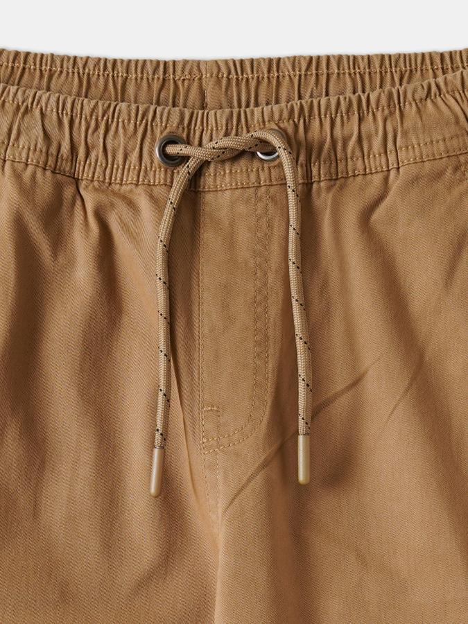 Boys Twill Regular Fit Drawstring Waist Clean Hem Trousers
