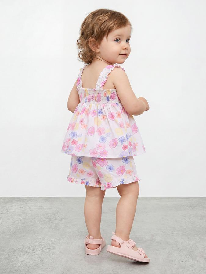 R&B Girl White Printed Pure Cotton Sleeveless Clothing Set
