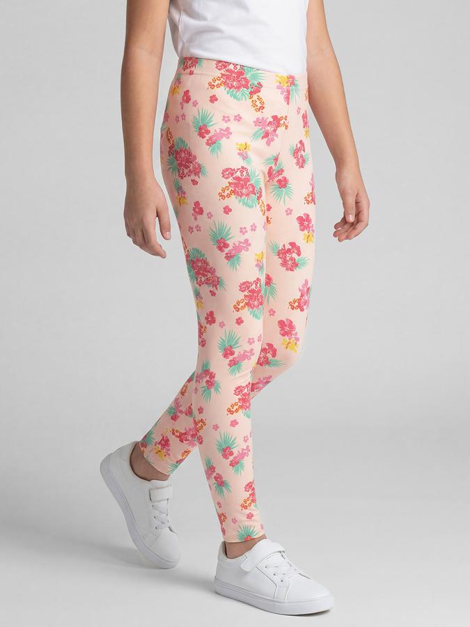 R&B Peach Floral Printed Girls Leggings
