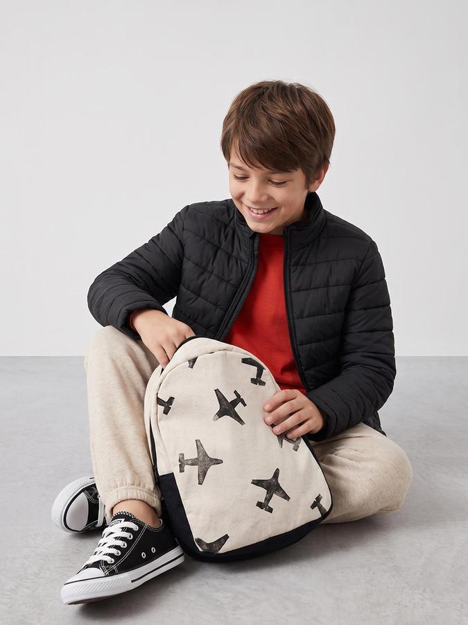 R&B Boys Black Self Design Mock Collar Long Sleeves Puffer Jacket