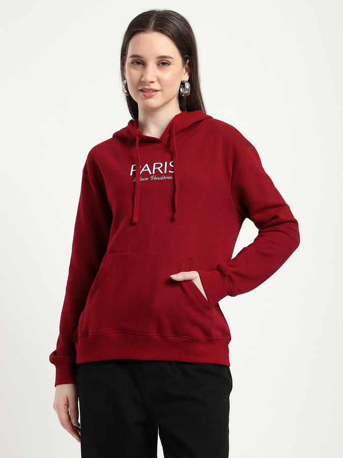 R&B Women Burgundy Typography Print Hoodie