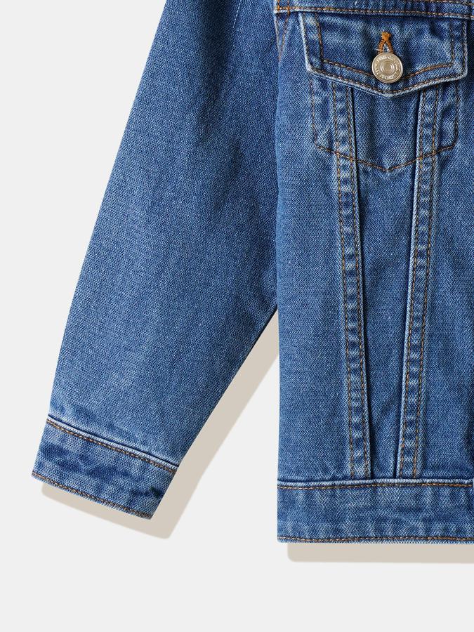 Boys Cotton Denim Button Front Solid Jacket