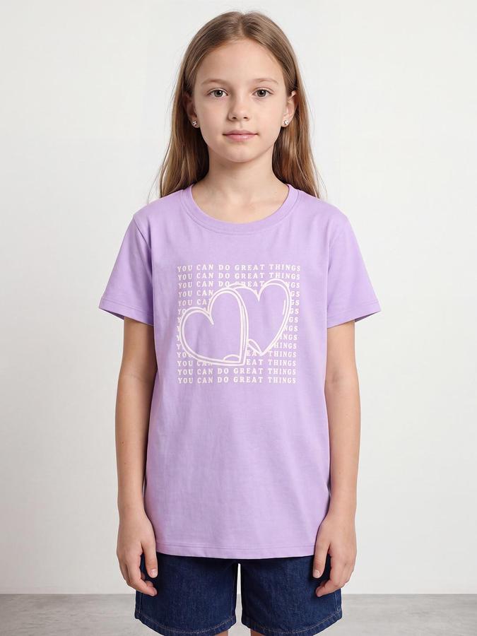 R&B Girls Pastel Lilac Graphic Print Short Sleeves Round Neck Pure Cotton T-Shirt