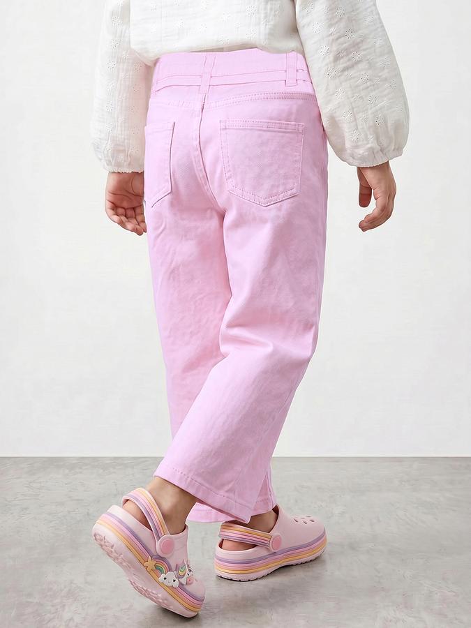 R&B Girls Pink Wide Leg Solid Mid-Rise Cotton Trouser