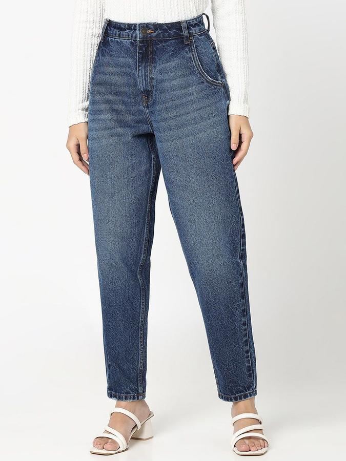 R&B Women Dark Blue Relaxed Fit High-Rise Jeans