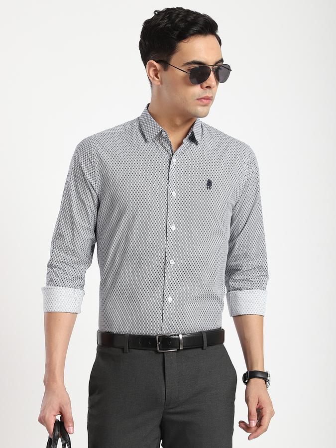Men Polyester Blend Regular Fit Spread Collar Geometric Print Shirt