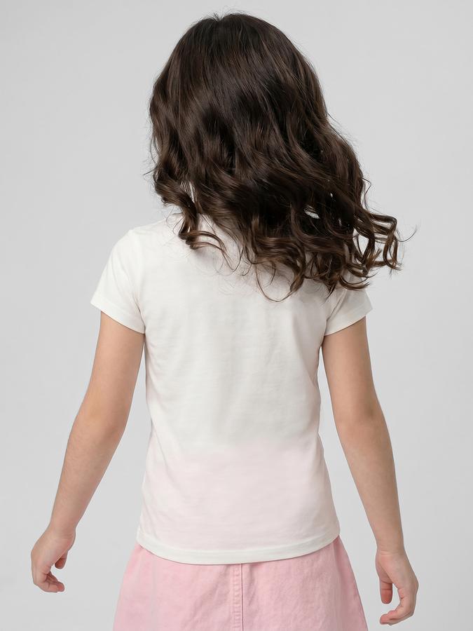 R&B White Graphic Print Girls Round Neck Regular Fit Short Sleeves T-Shirt 