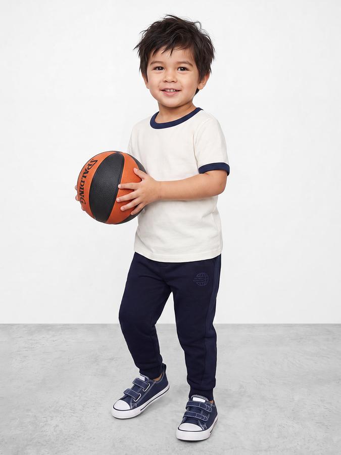 R&B Boys Navy Blue Printed Pure Cotton Mid Rise Joggers