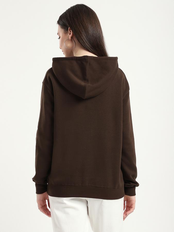 Women Cotton Blend Regular Fit Hooded Typographic Sweatshirt