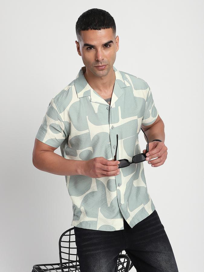 Men Viscose Relaxed Fit Cuban Collar Abstract Shirt