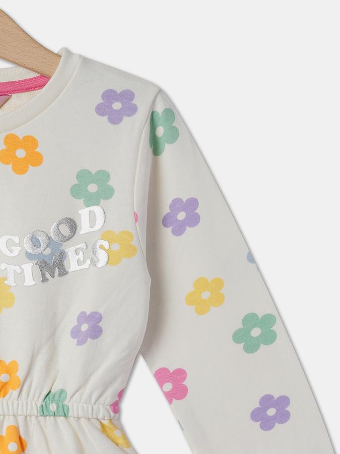 Girls Floral Print A-Line Dress image number 2