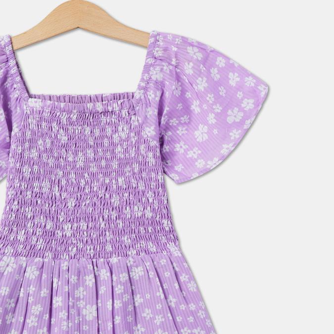 Girls Cotton A-Line Square Neck Floral Smocked Dress