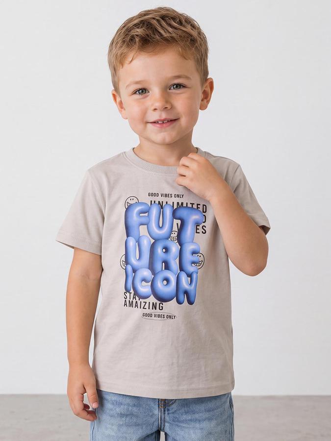 R&B Boys Grey Short Sleeve Round Neck 3D Graphic Print T-Shirt