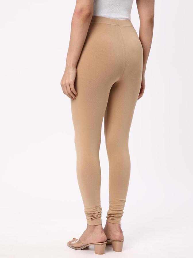 R&B Women Beige Solid Leggings 