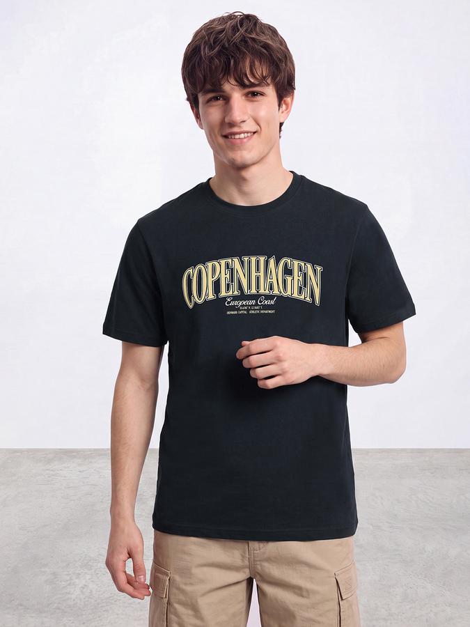 R&B Men Dark Green Typographic Print Short Sleeves Relaxed Fit Pure Cotton Tshirt