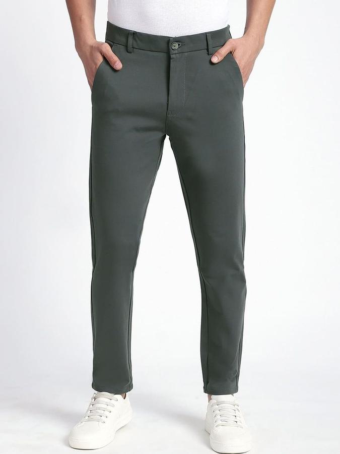 R&B Men Grey Solid Regular Fit Trousers