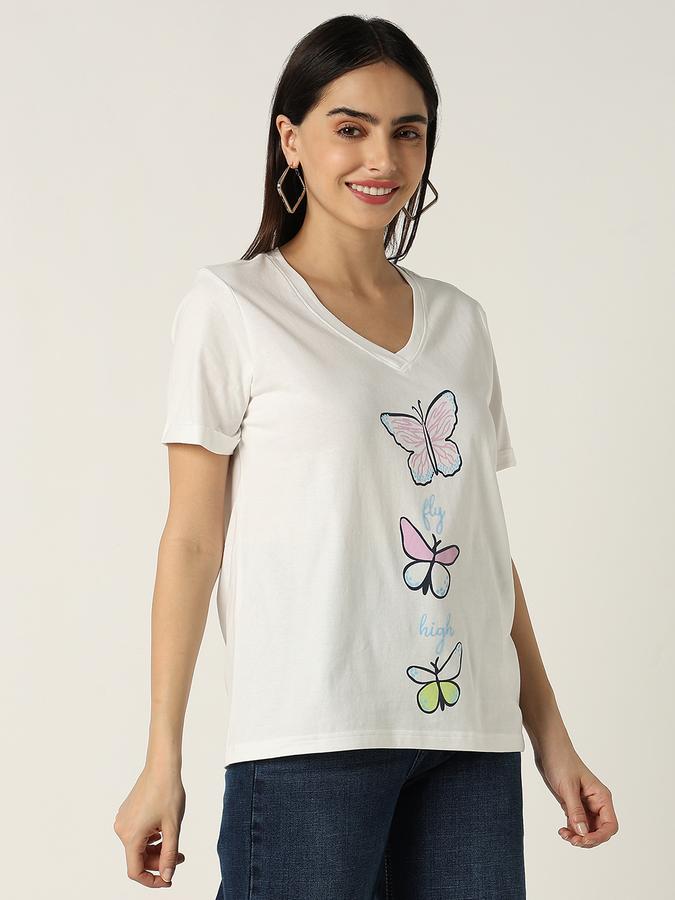 R&B Women Ivory Butterfly Graphic T-Shirt
