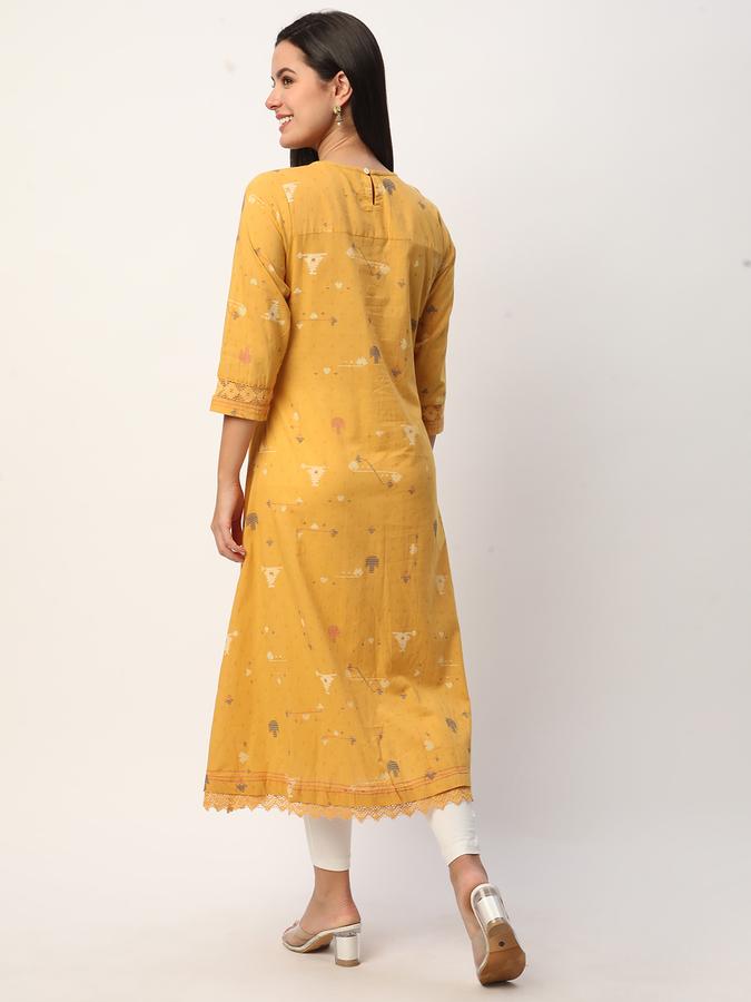 Women Cotton Regular Fit Round Neck Printed Kurta