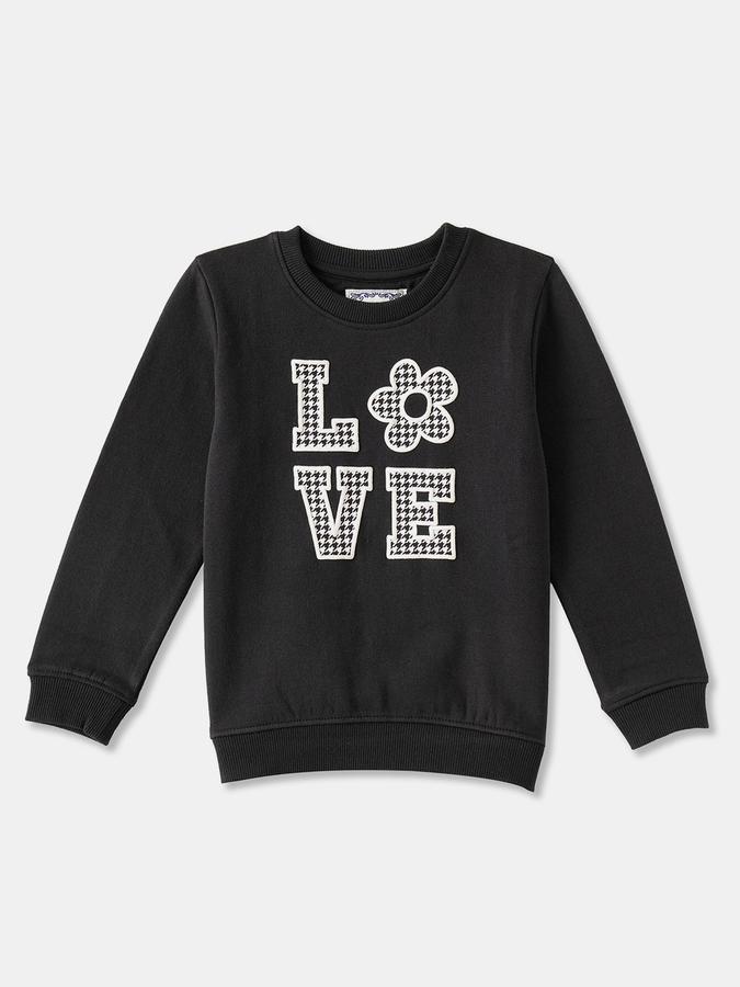Girls Cotton Blend Regular Fit Crew Neck Graphic Sweatshirt