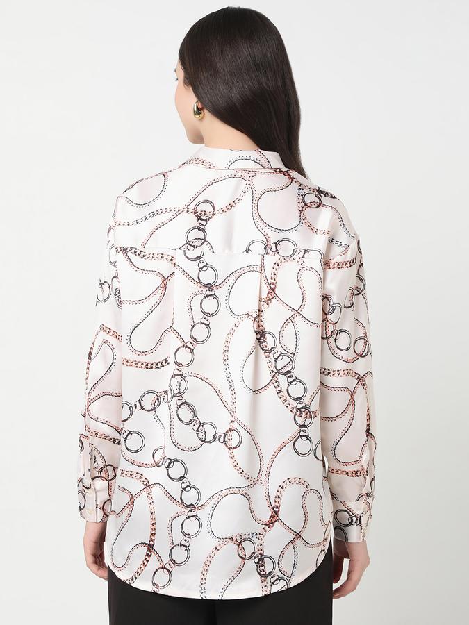 Women Polyester Regular Fit Shirt Collar Printed Top