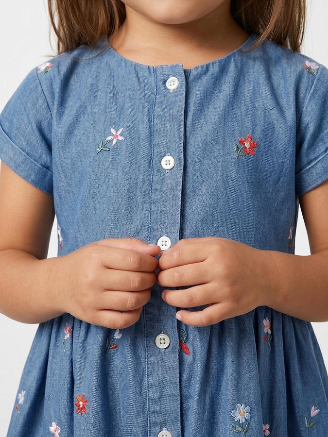 R&B Blue Cotton Printed Girls Dresses
