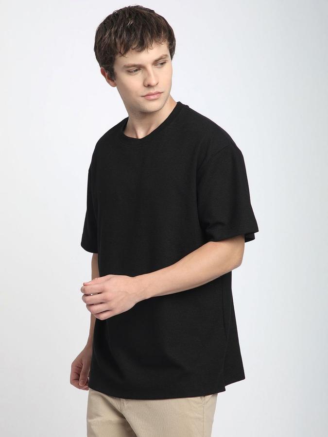 R&B Mens Black Solid Round Neck Short Sleeves T-shirt