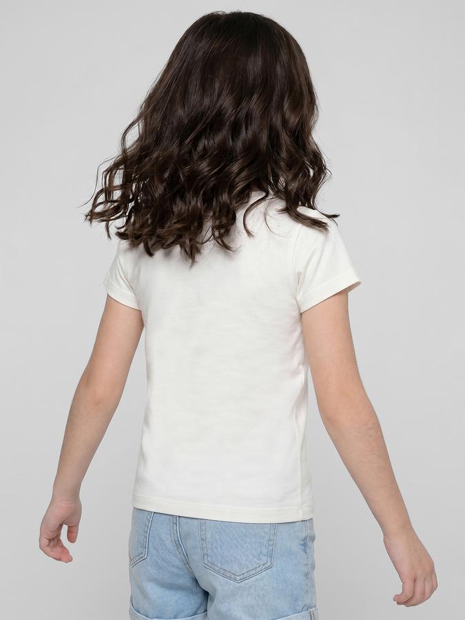 R&B White Graphic Print Girls Round Neck Regular Fit Short Sleeves T-Shirt 