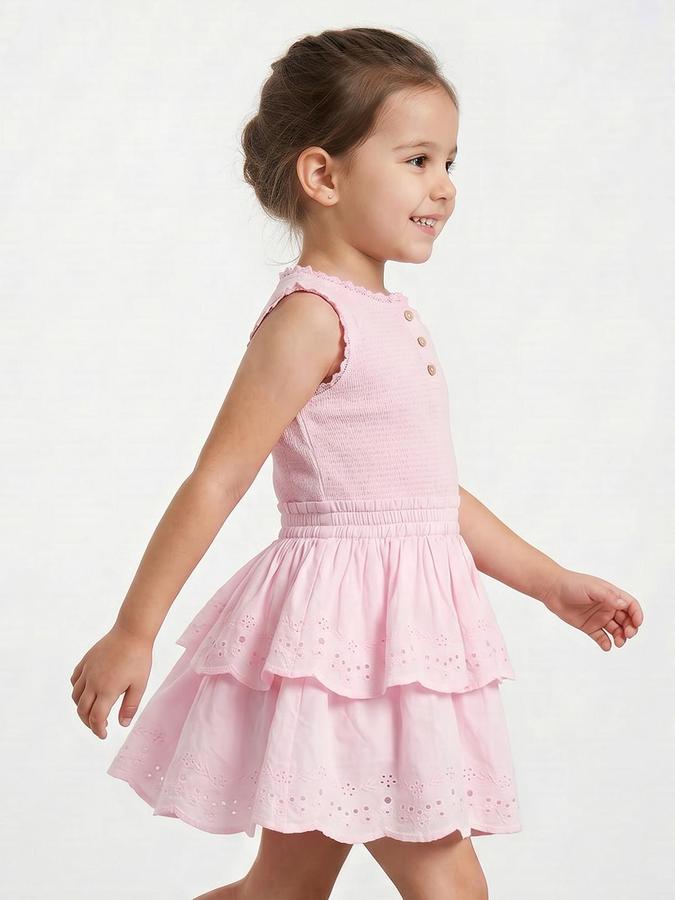 R&B Pink Cotton Textured Girls Dresses