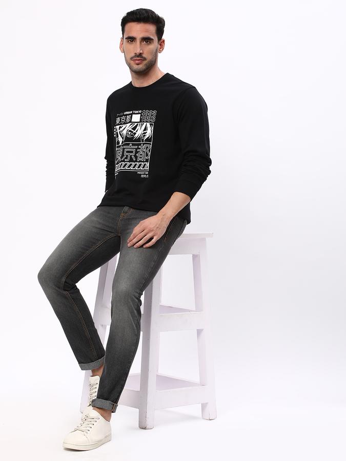 Men Cotton Regular Fit Crew Neck Graphic Sweatshirt