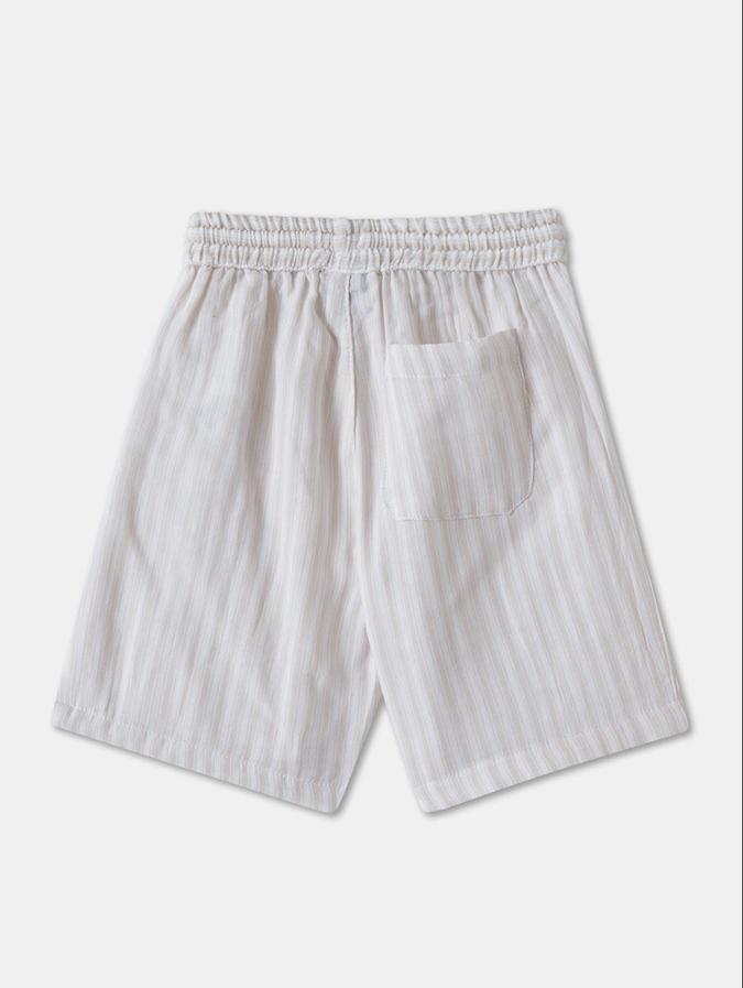 R&B Beige Regular Fit Mid-Rise Striped Boys Shorts